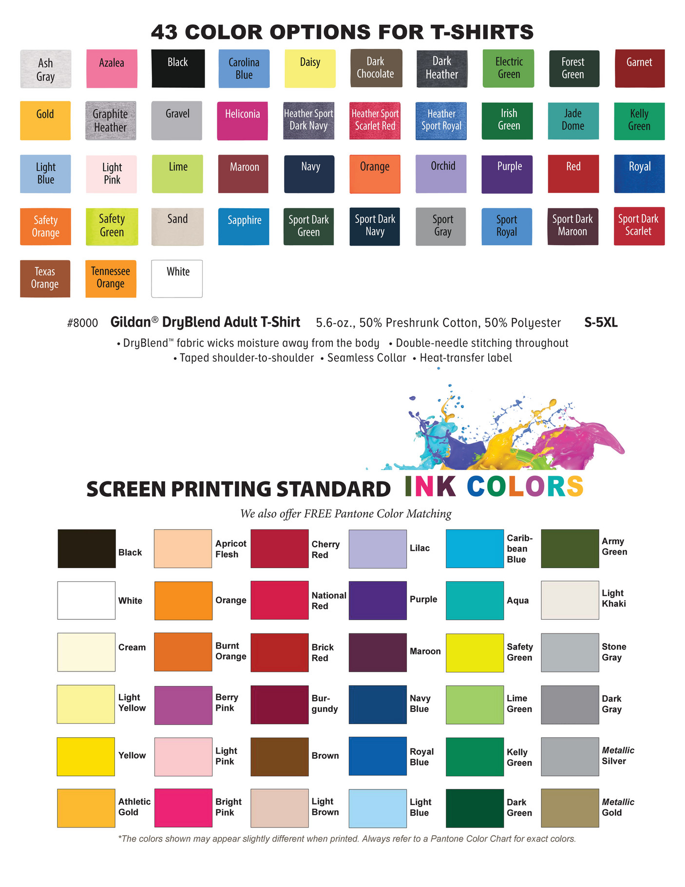 Gildan 8000 Color Chart