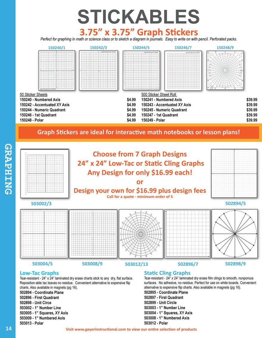 Graph Paper Sticky Note Pads, Accentuated X-Y Axis: Set of 4