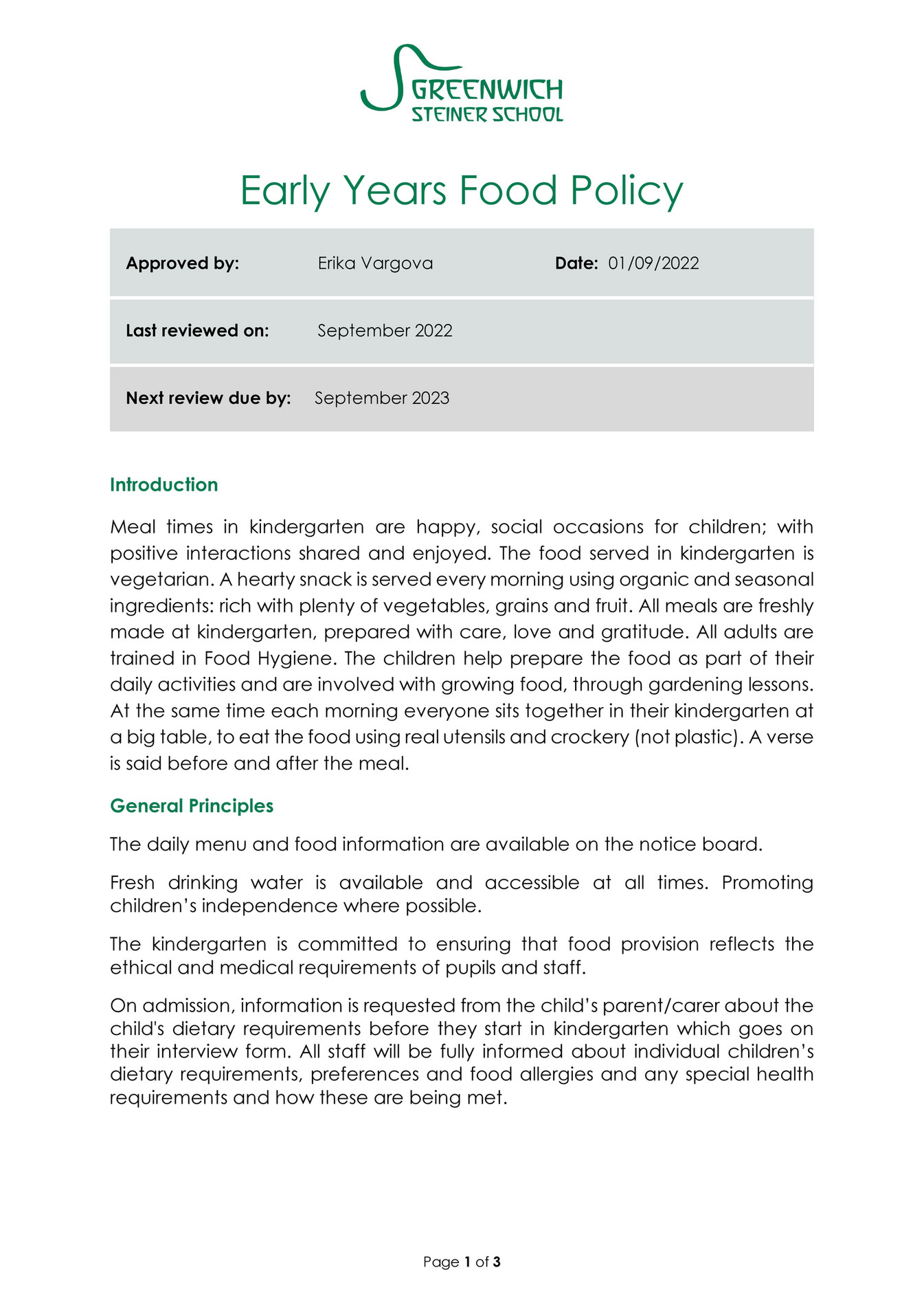 Greenwich Waldorf School - Early Years Food Policy_ - Page 1 - Created ...