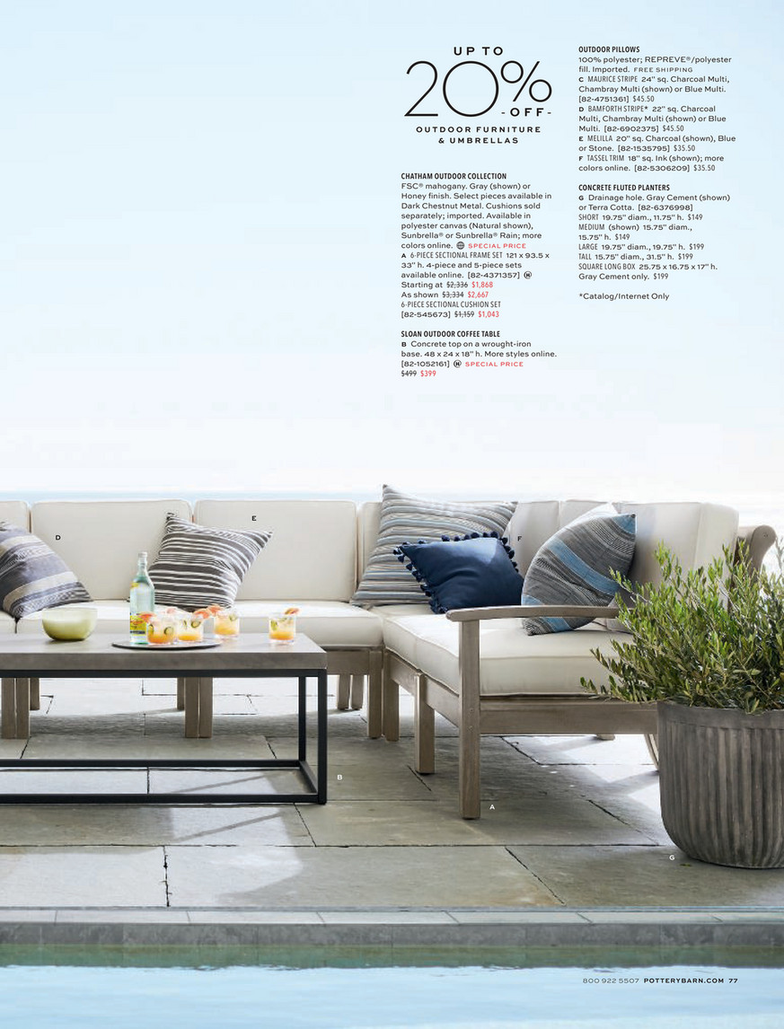 6 piece sectional outdoor patio sets on Pottery Barn Pb Summer 2020 Ecatalog Chatham 6 Piece Sectional Frame Set 1 Corner 3 Armless 1 Left Arm 1 Right Arm Gray