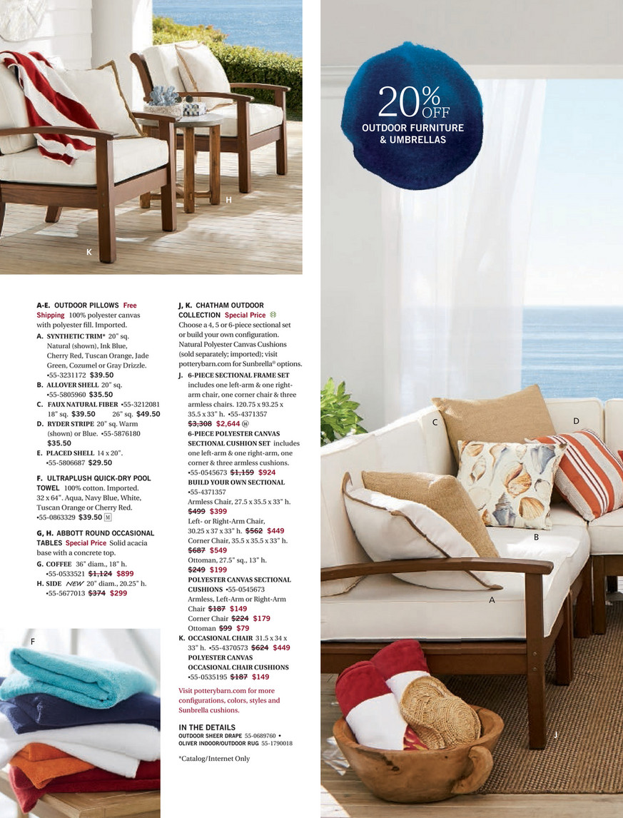 outdoor 6 piece sectional red on Pottery Barn Summer 2017 D1 Chatham Low Sectional 6 Piece Frame Set 1 Corner 3 Armless 2 Arms