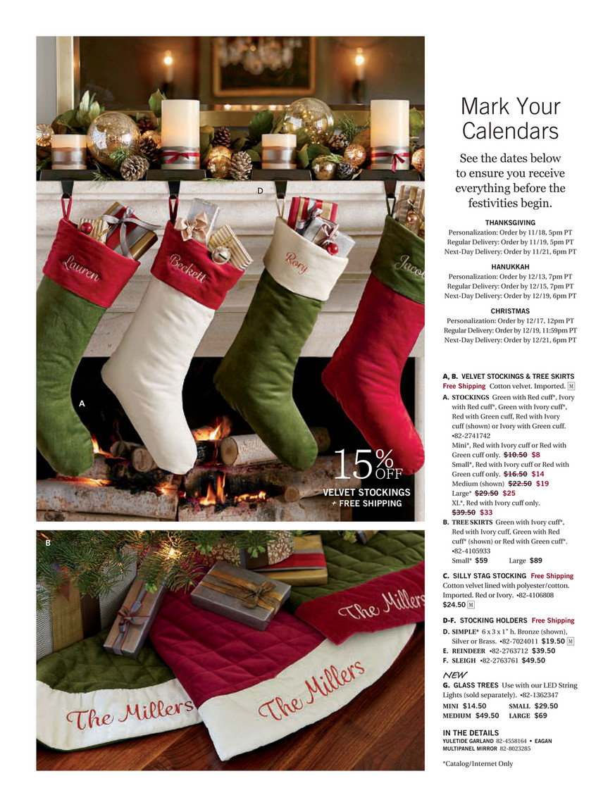 Pottery Barn Holiday 2017 D2 Velvet Stocking Red With Green