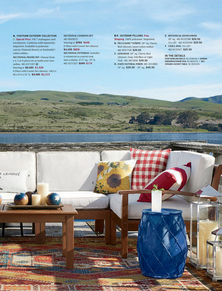 outdoor 6 piece sectional red on Pottery Barn Summer 2018 D3 Hampstead Teak 6 Piece Sectional Frame Set 1 Cnr 3 Armless 2 Arms