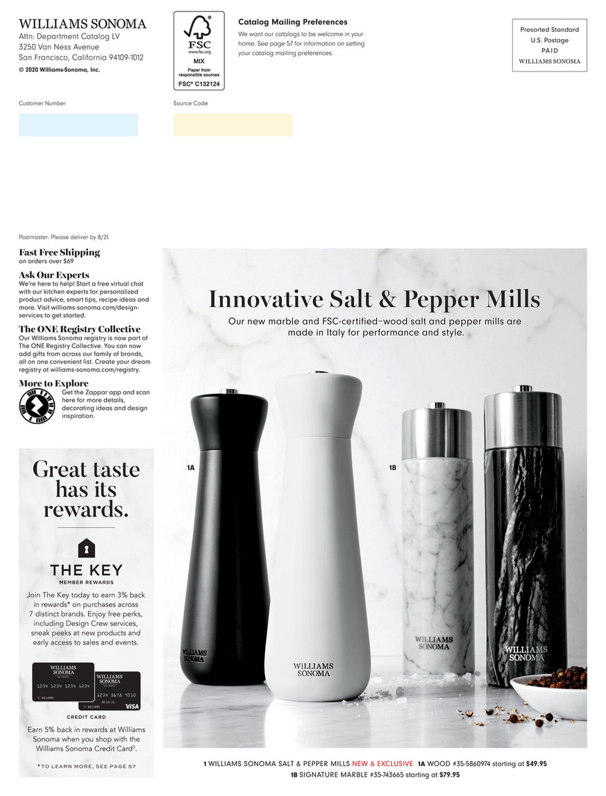 Williams Sonoma Signature Marble Salt & Pepper Grinders