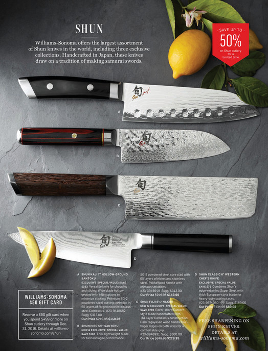 Williams Sonoma Thanksgiving 2016 Catalog Shun Fuji 7 Piece Shu N S Av E U P T O 50 Williams Sonoma Offers The Largest Ortment