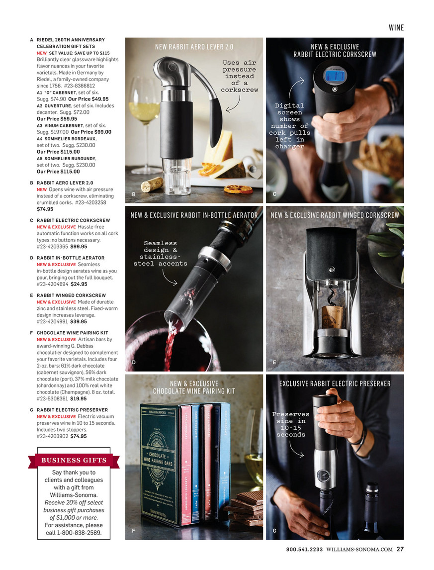 Williams Sonoma Rabbit Automatic Electric Corkscrew Wine Opener