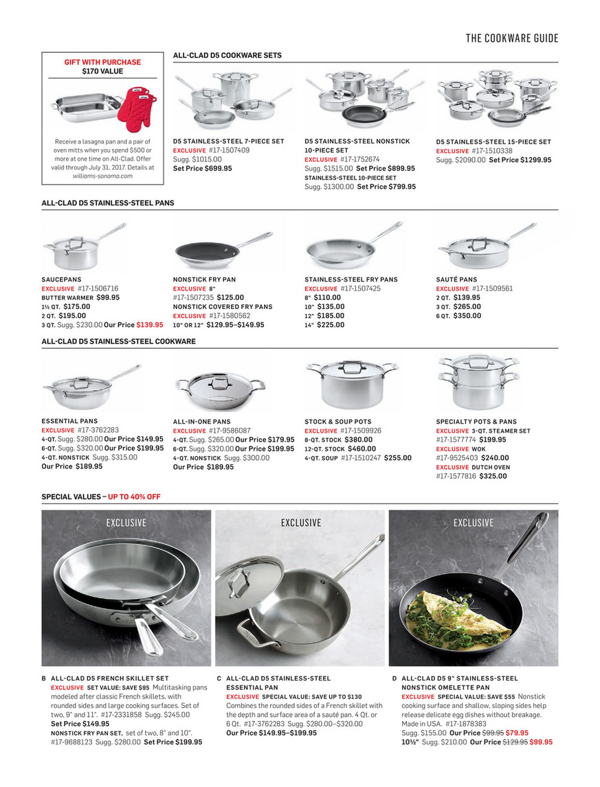 Williams-Sonoma - May 2017 Catalog - All-Clad d5 Stainless-Steel Nonstick 10 -Piece Cookware Set