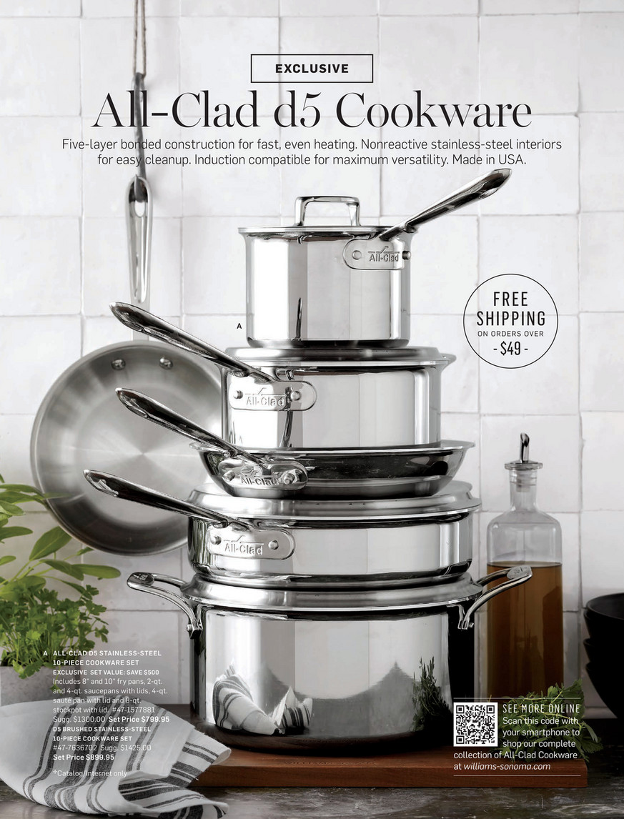 Williams-Sonoma - January 2018 - All-Clad d5 Brushed Stainless-Steel  10-Piece Cookware Set