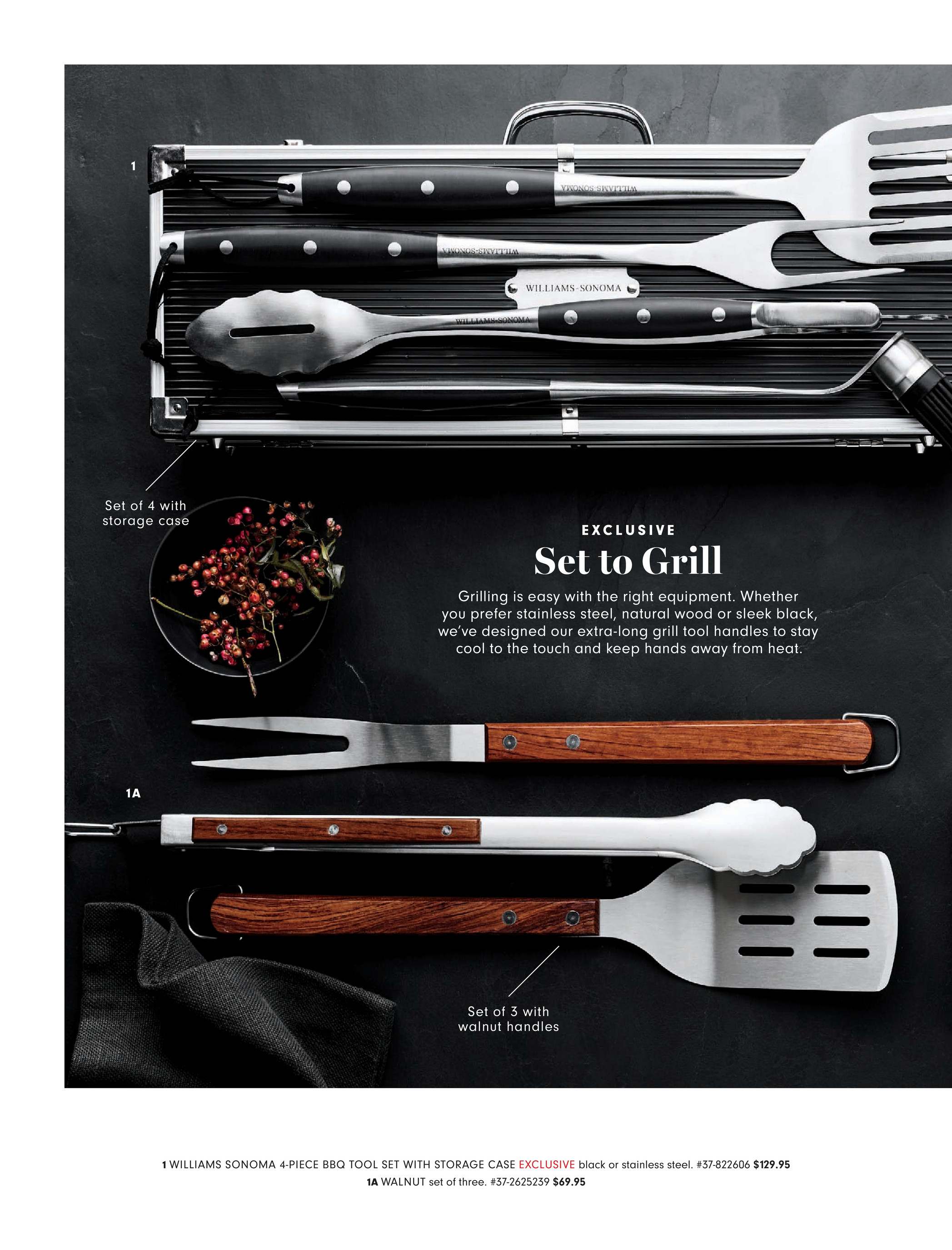 Williams Sonoma Stainless-Steel Handled 4-Piece BBQ Tool Set with Storage  Case, Grill Tools