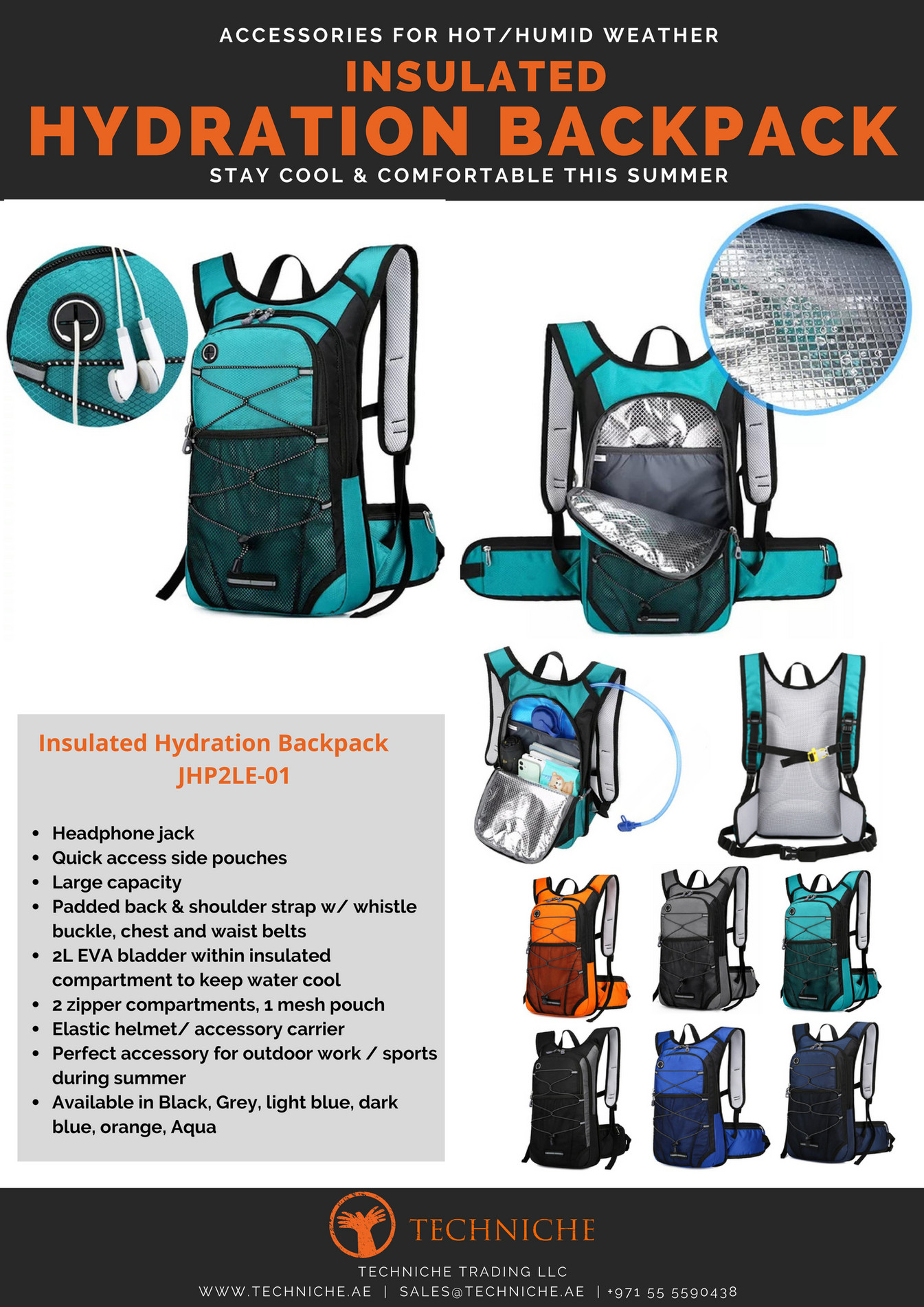TechNiche Trading LLC JHP2LE01 Insulated Hydration Backpack 2L