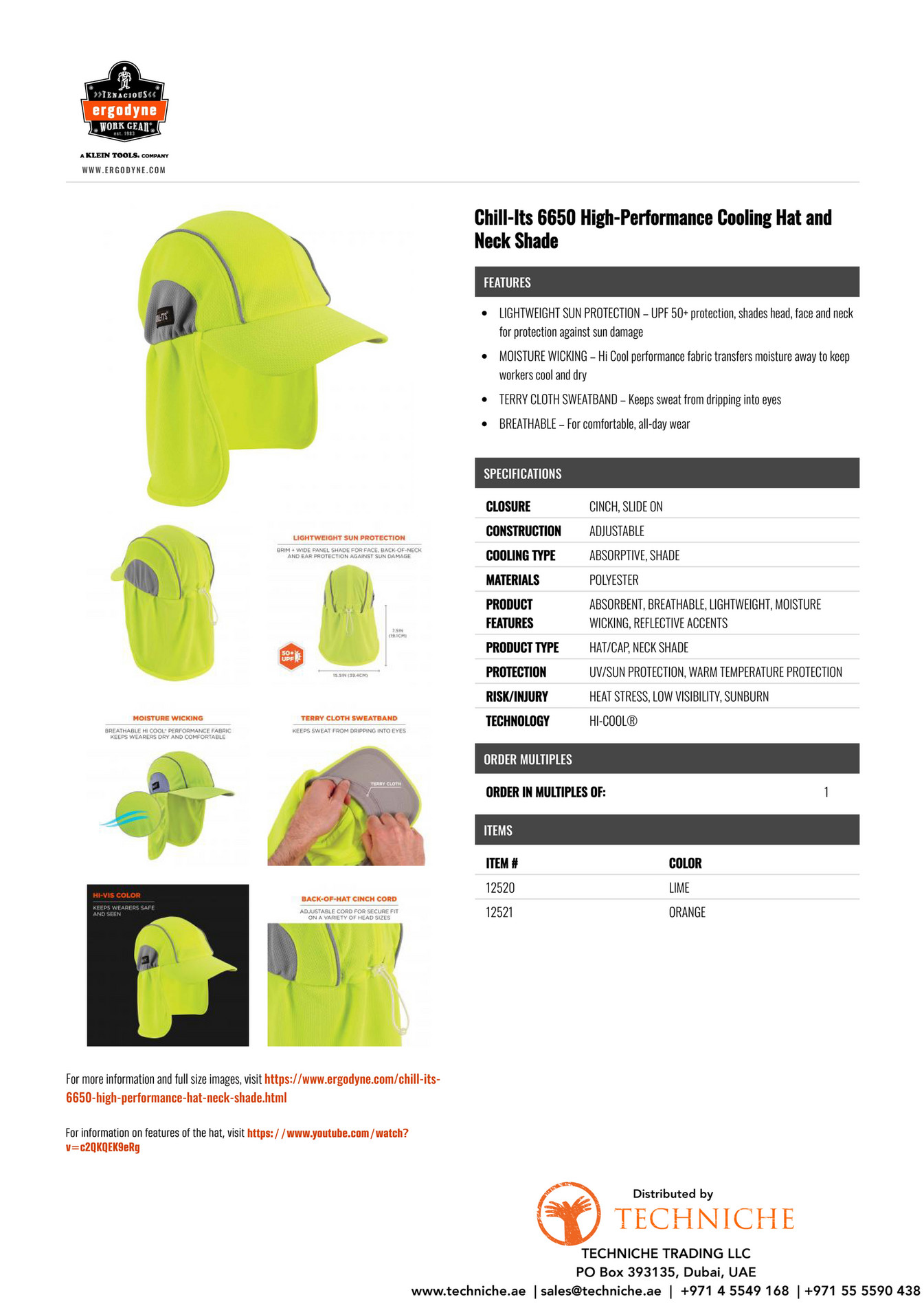 Hi Vis 4-in-1 Jackets Ergodyne Chill Its 6650 Baseball Cap, Hat