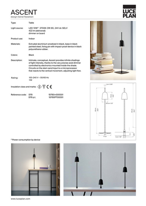 OROA - Black Sliding Table Lamp Luceplan Ascent_Specification Sheet ...