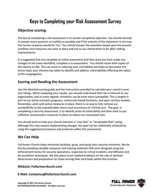Graefenburg Baptist Church - RISK ASSESSMENT COMPLETED 01 01 2020 ...