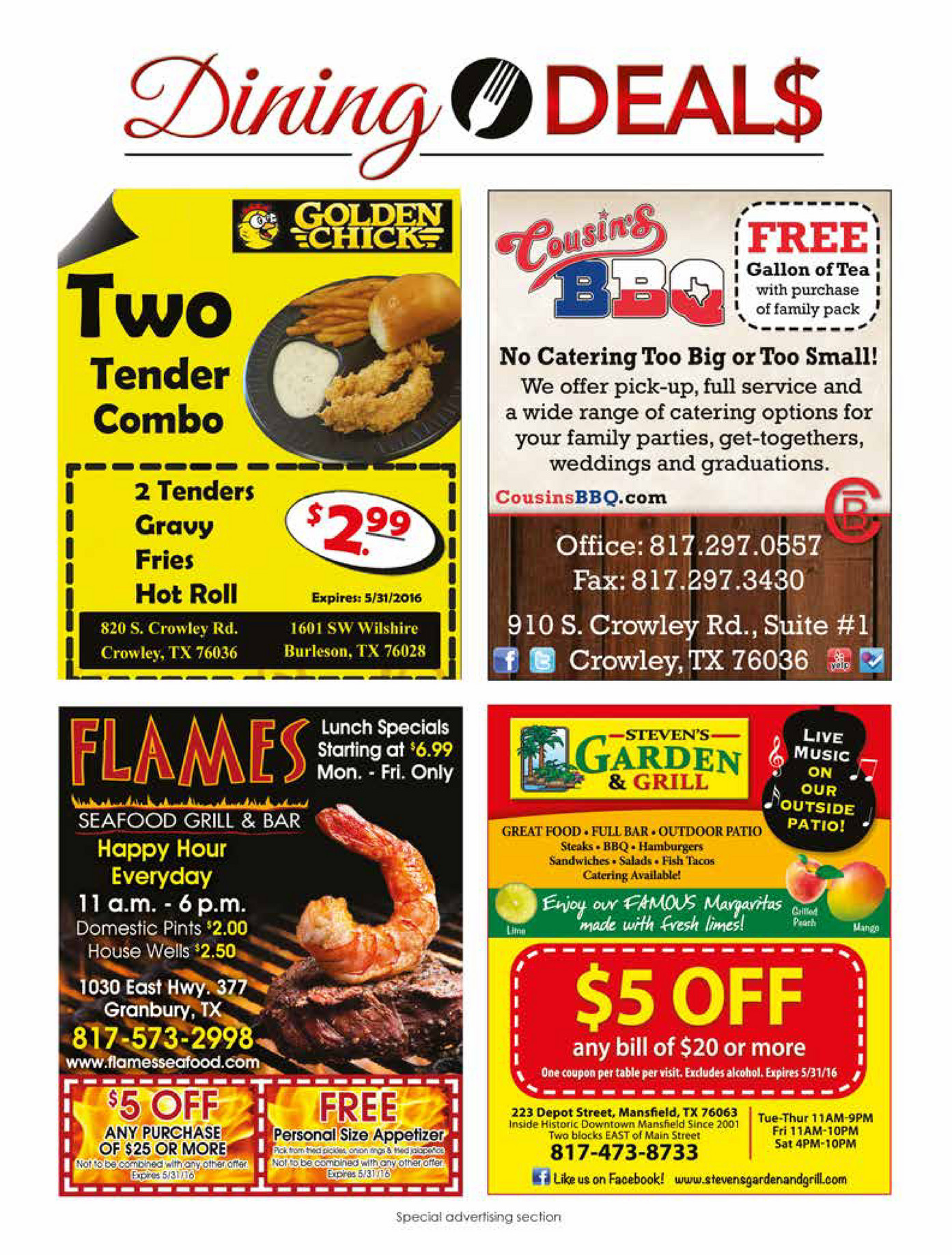 Now Magazines - Dining Guide Burleson May 2016 - Page 1