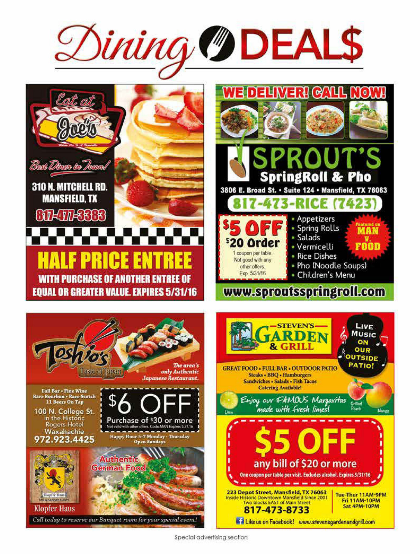 Now Magazines - Dining Guide Mansfield May 2016 - Page 1