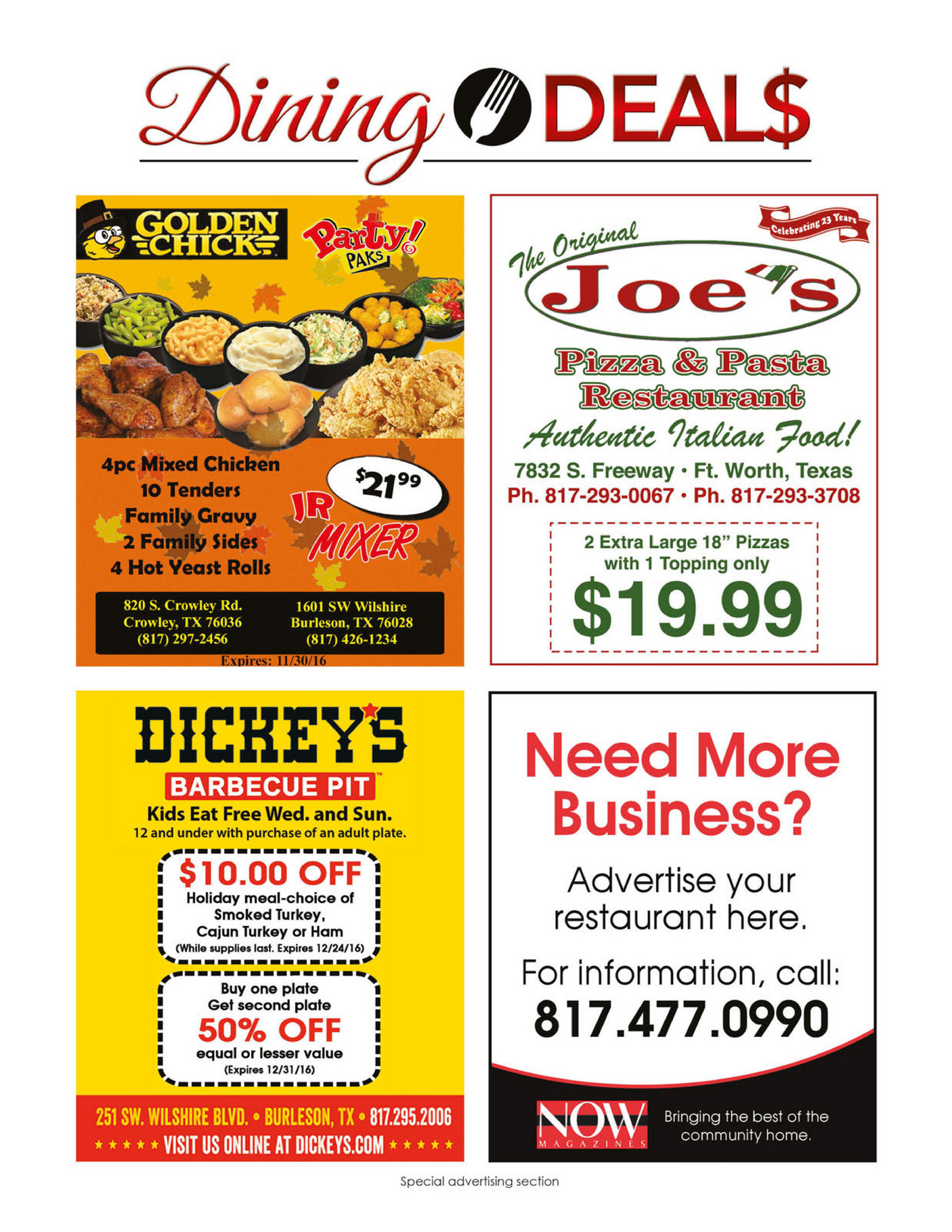 Now Magazines - Dining Guide November 2016 Burleson - Page 1