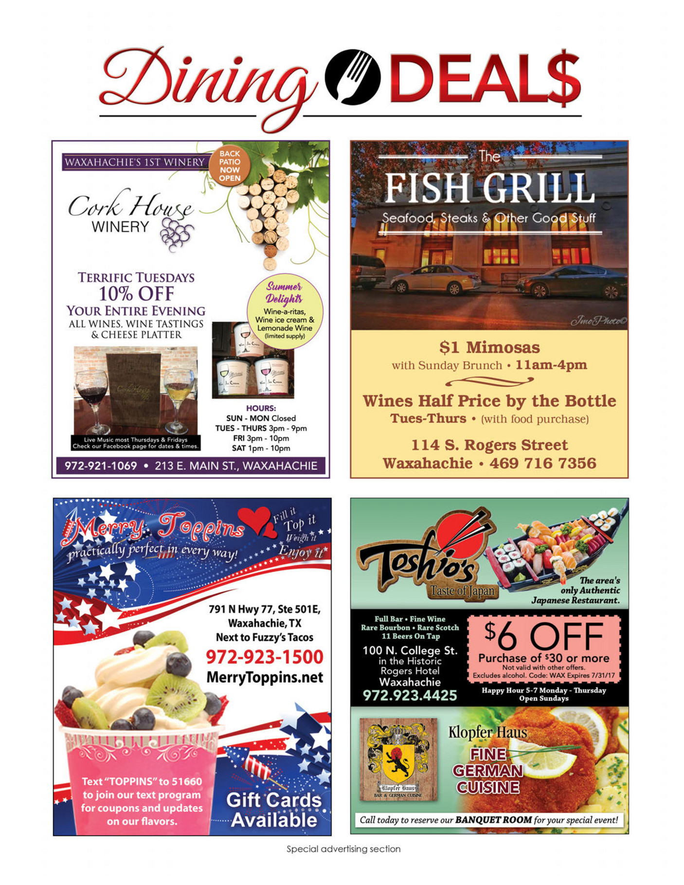 Now Magazines - Dining Guide July 2017 Waxahachie - Page 1