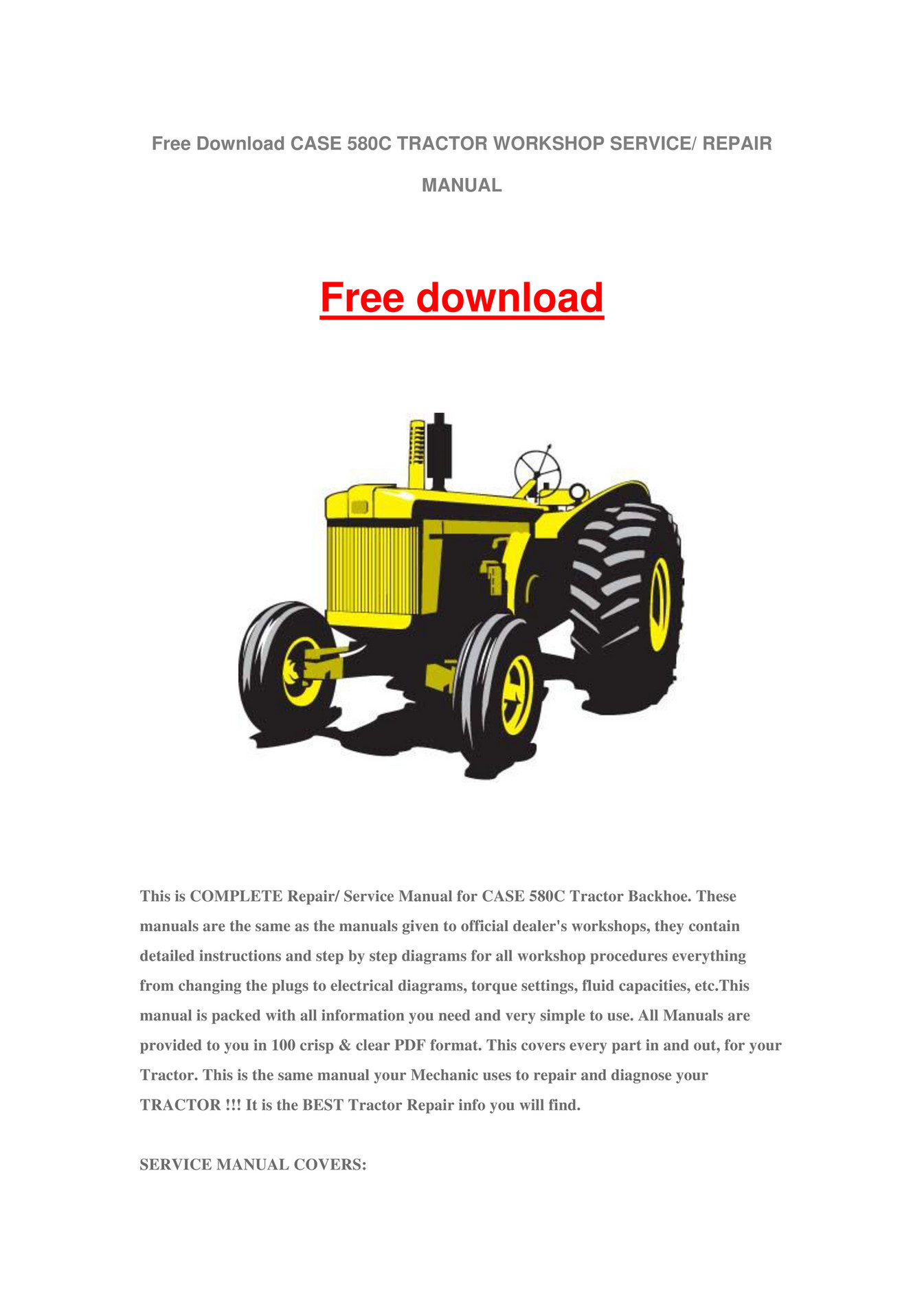 Case 580C Service Manual Download Pdf / Case 580c Backhoe Loader Owners