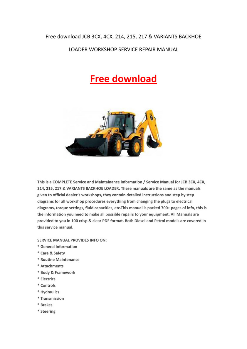 Free download JCB 3CX, 4CX, 214, 215, 217 & VARIANTS BACKHOE LOADER