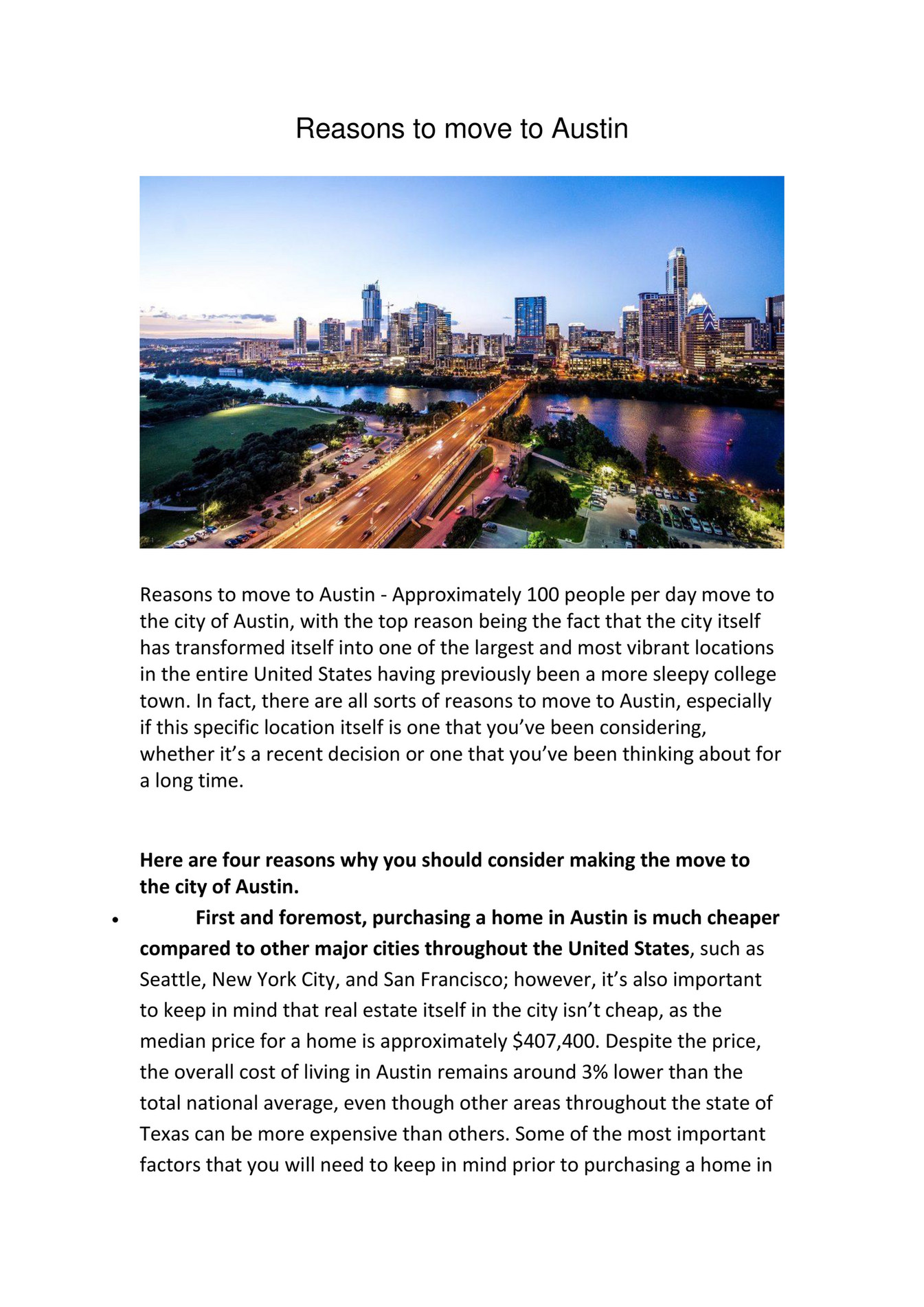 Reasons To Move To Austin Texas