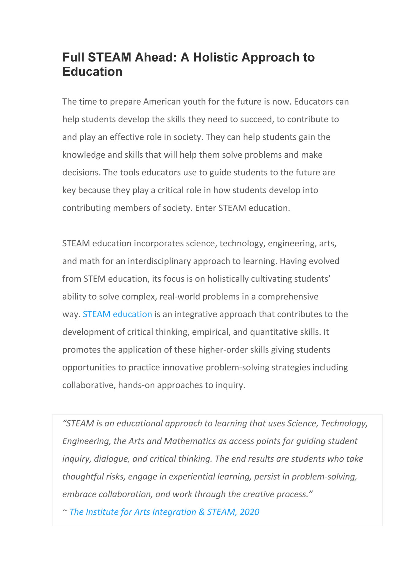 My Publications Full Steam Ahead A Holistic Approach To Education