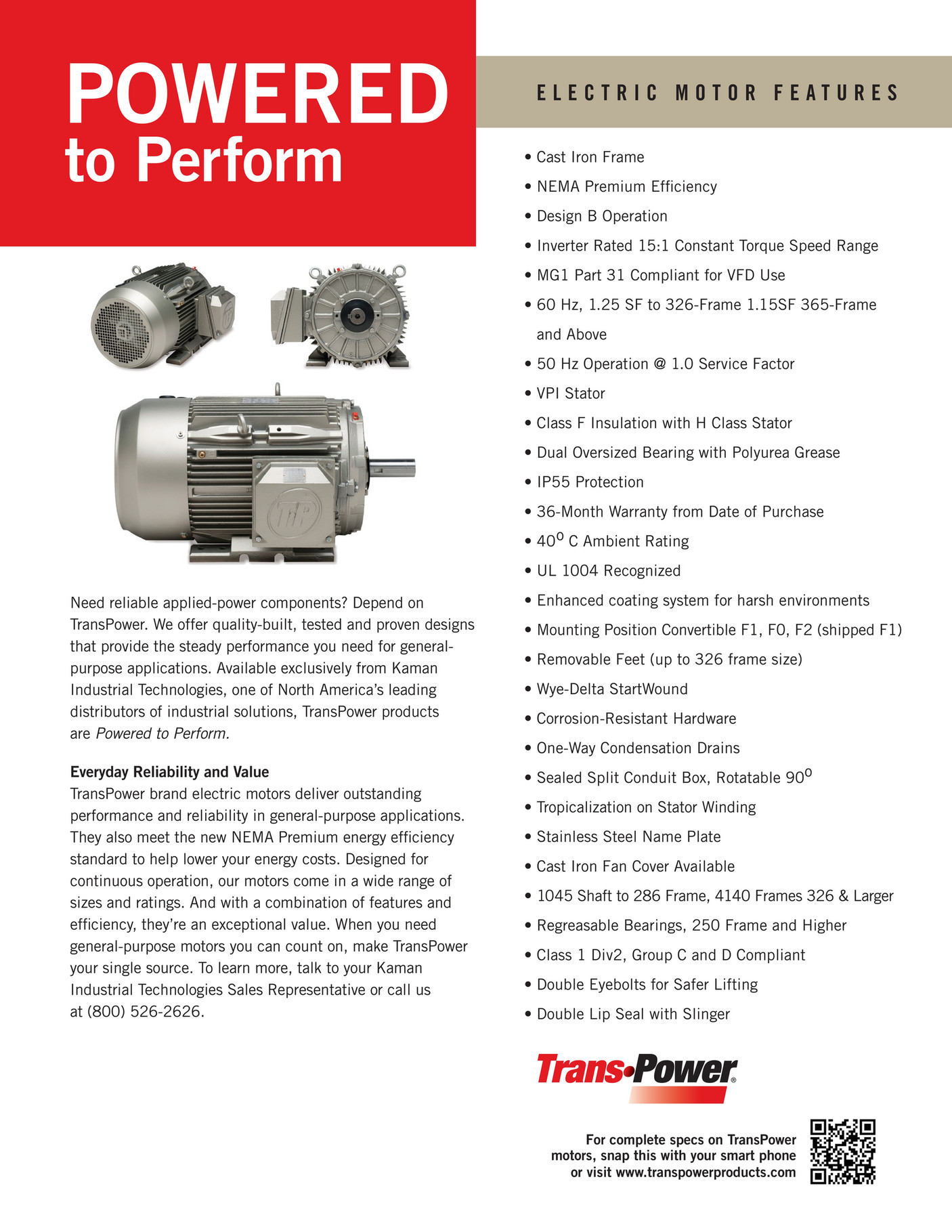 Kaman Distribution - Trans-power Motors Sell Sheet - Page 1