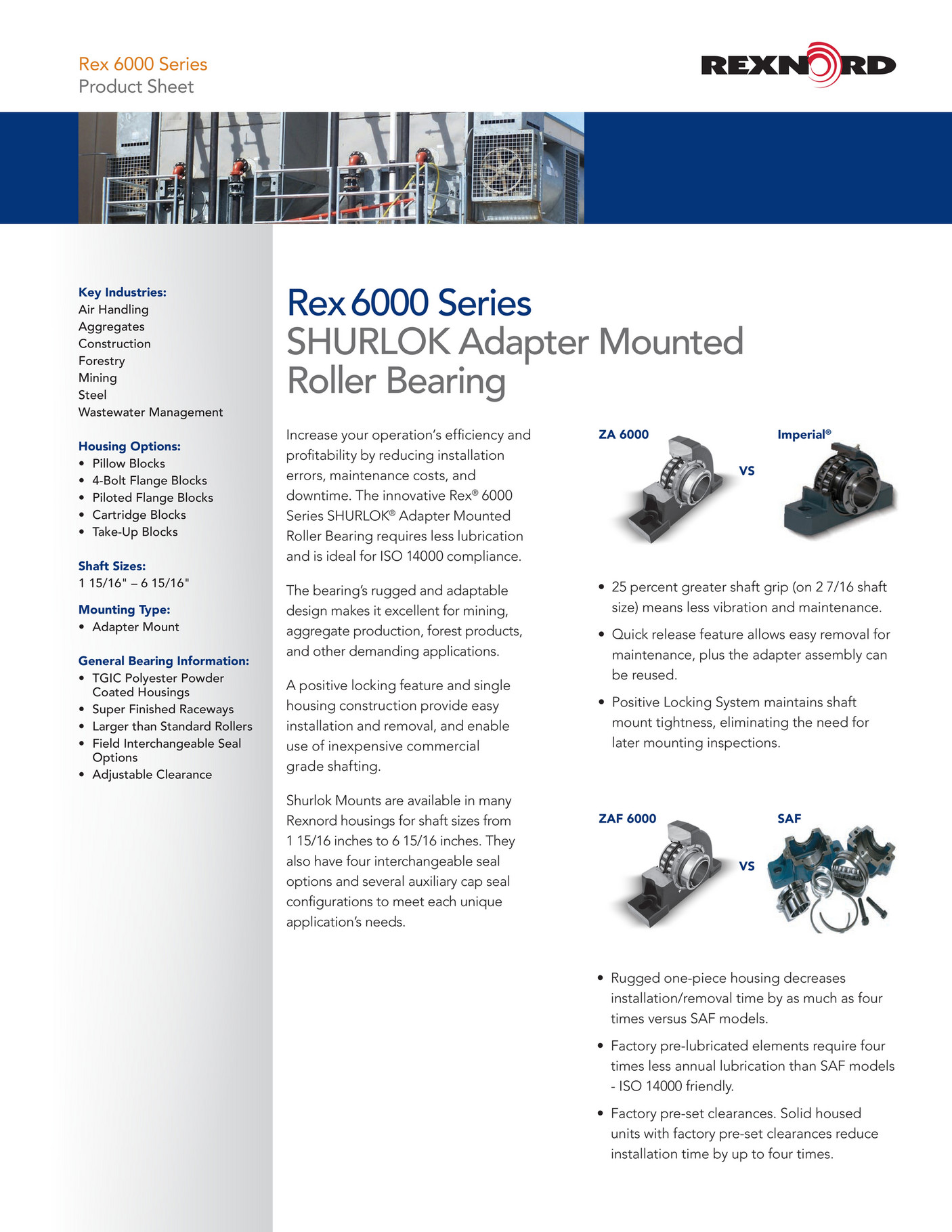 Motion Rexnord 6000 Series Bearings Product Sheet Page 1