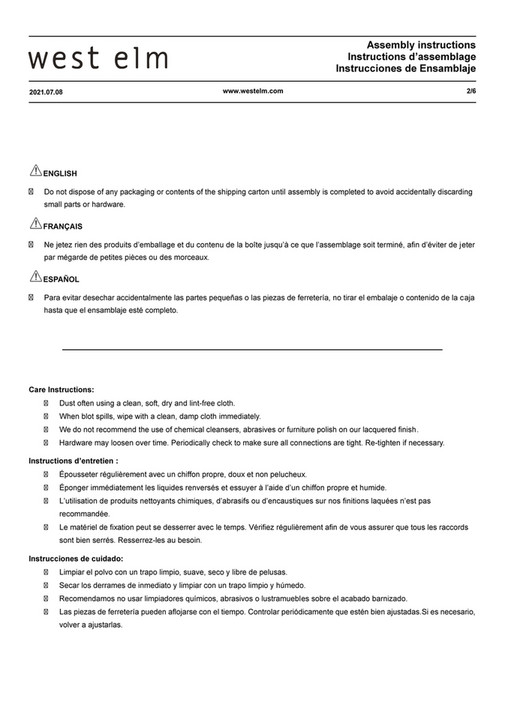 west elm West Elm Harmony Assembly Instructions Page 4