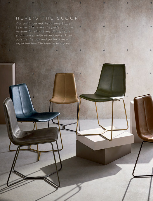 West Elm July 2018 Slope Leather Dining Chair Aegean Here S The Scoop Our Softly Curved Handsome Slope Leather Chairs Are Perfect Modern Partner