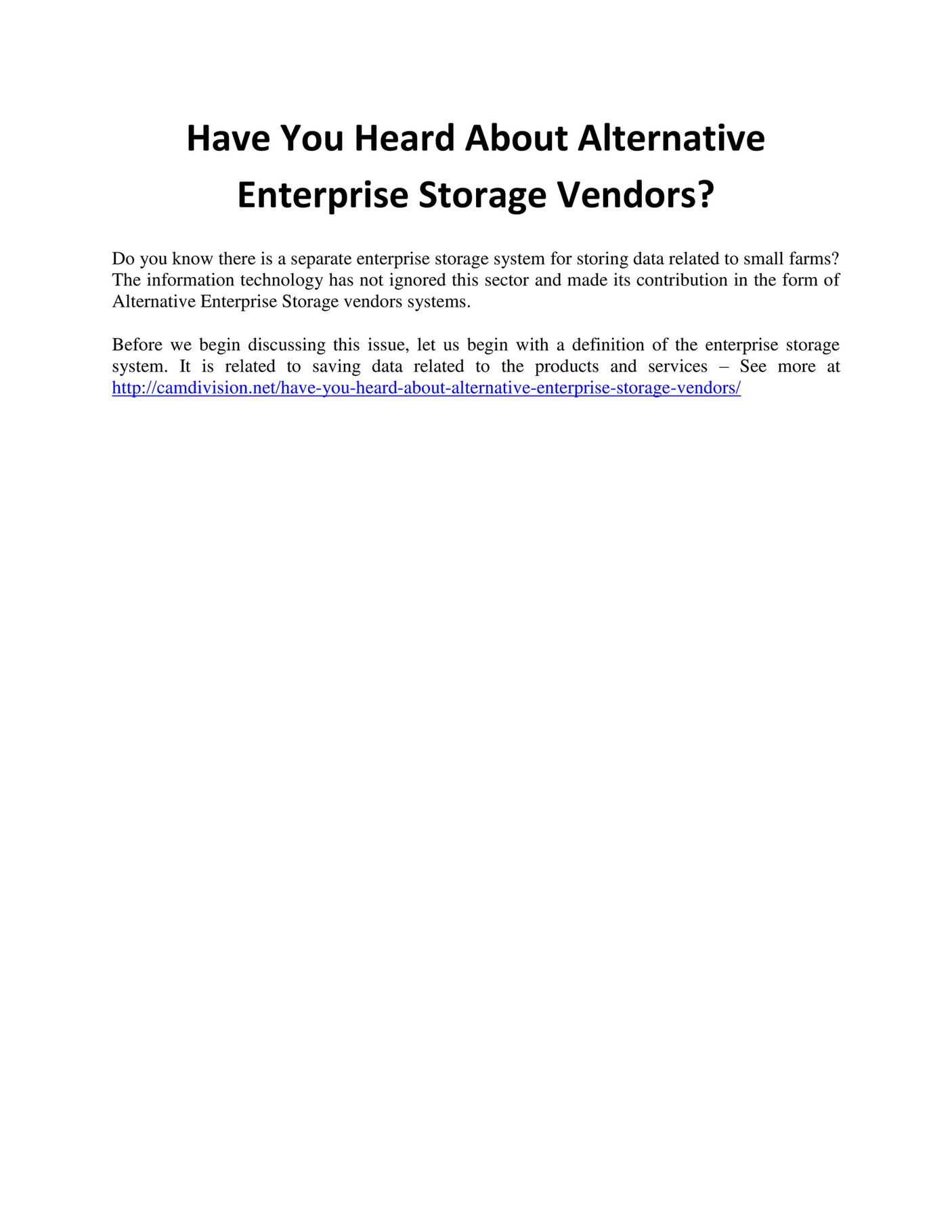 GIT Expert Have You Heard About Alternative Enterprise Storage Vendors Page 1 Created with