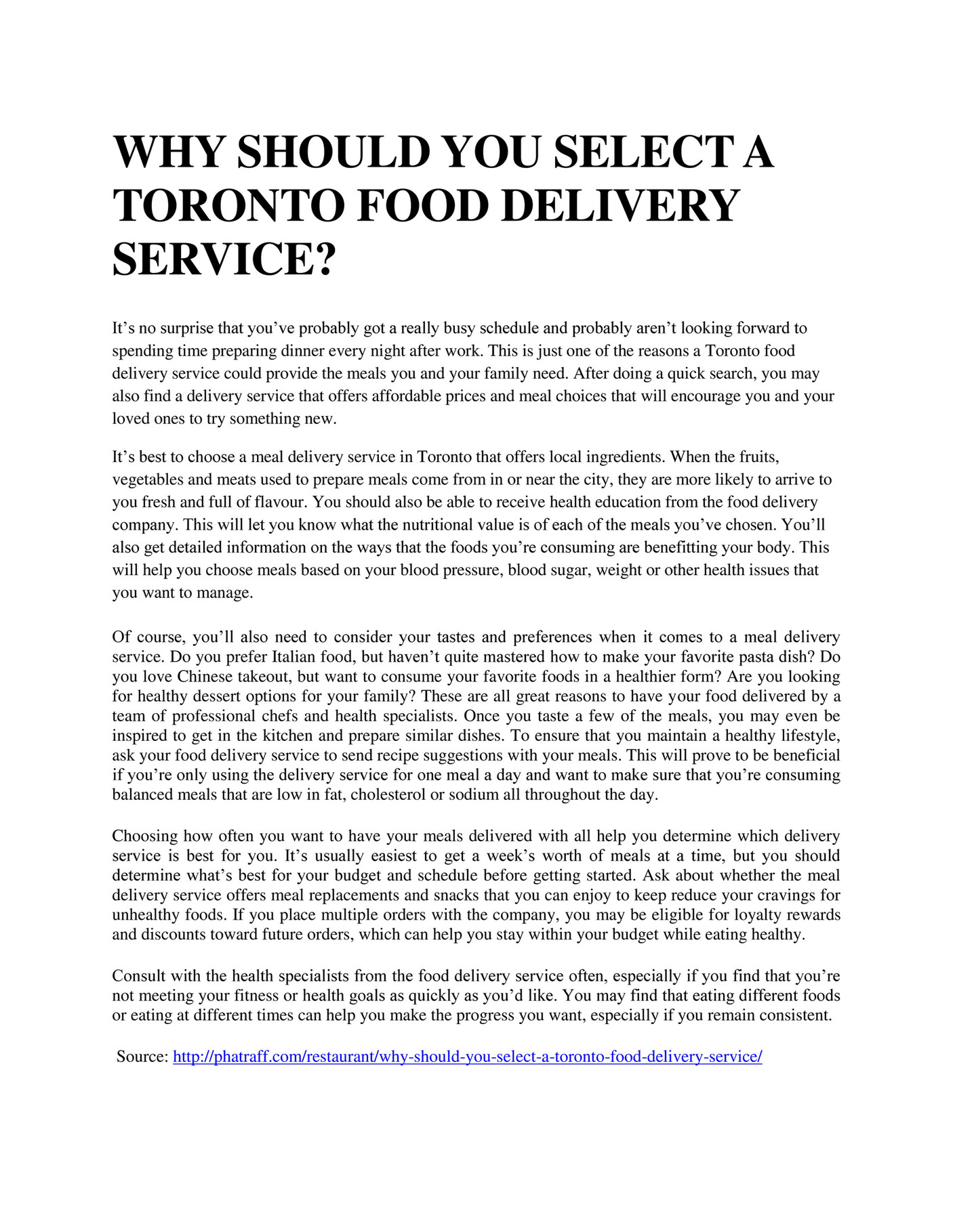 GIT Expert WHY SHOULD YOU SELECT A TORONTO FOOD DELIVERY SERVICE