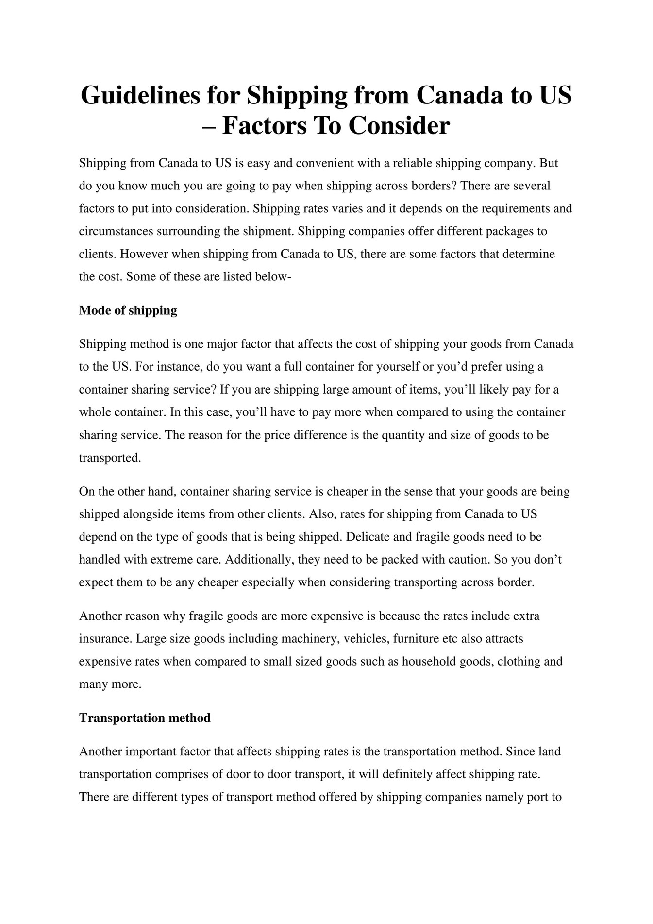 GIT Expert Guidelines for Shipping from Canada to US Page 1