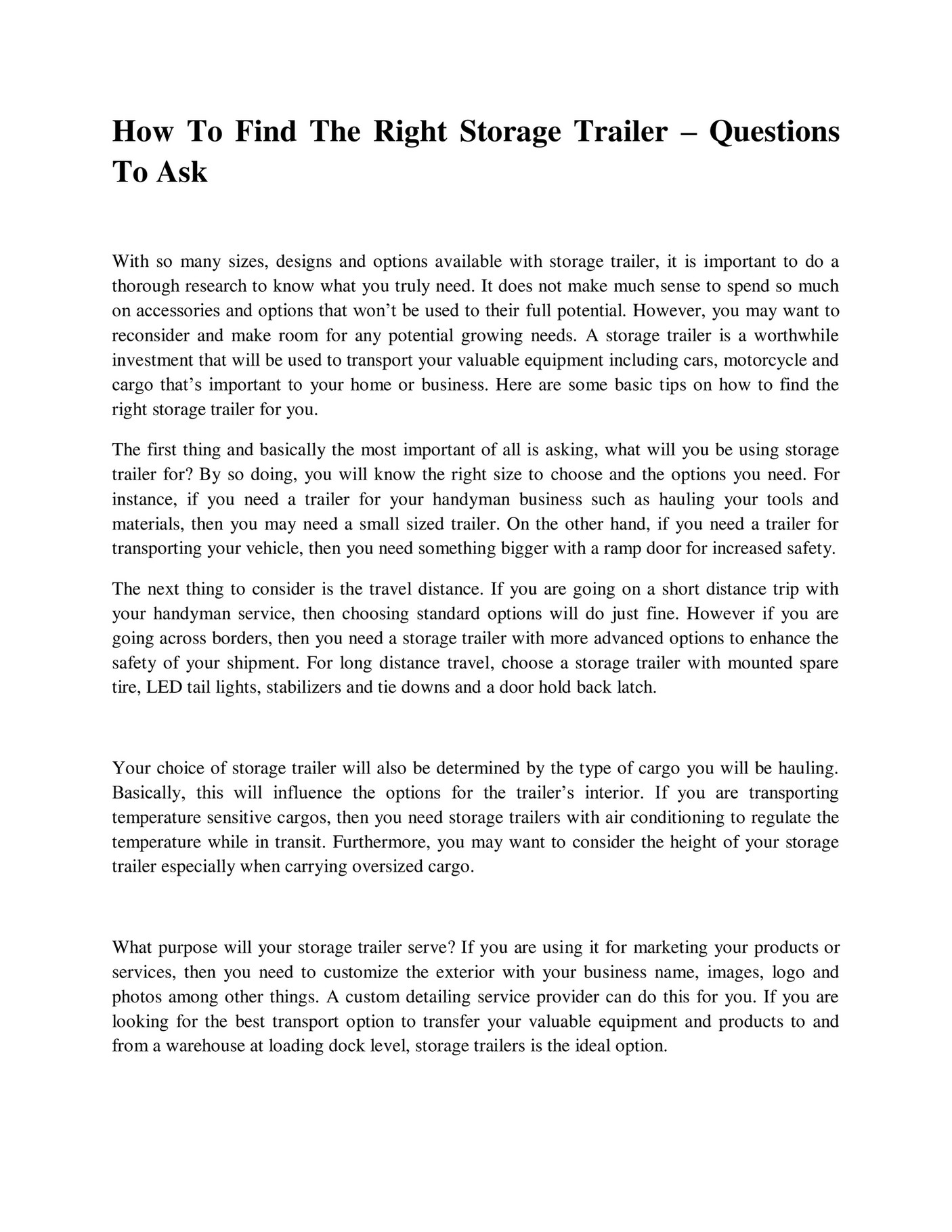 GIT Expert - How To Find The Right Storage Trailer – Questions To Ask ...