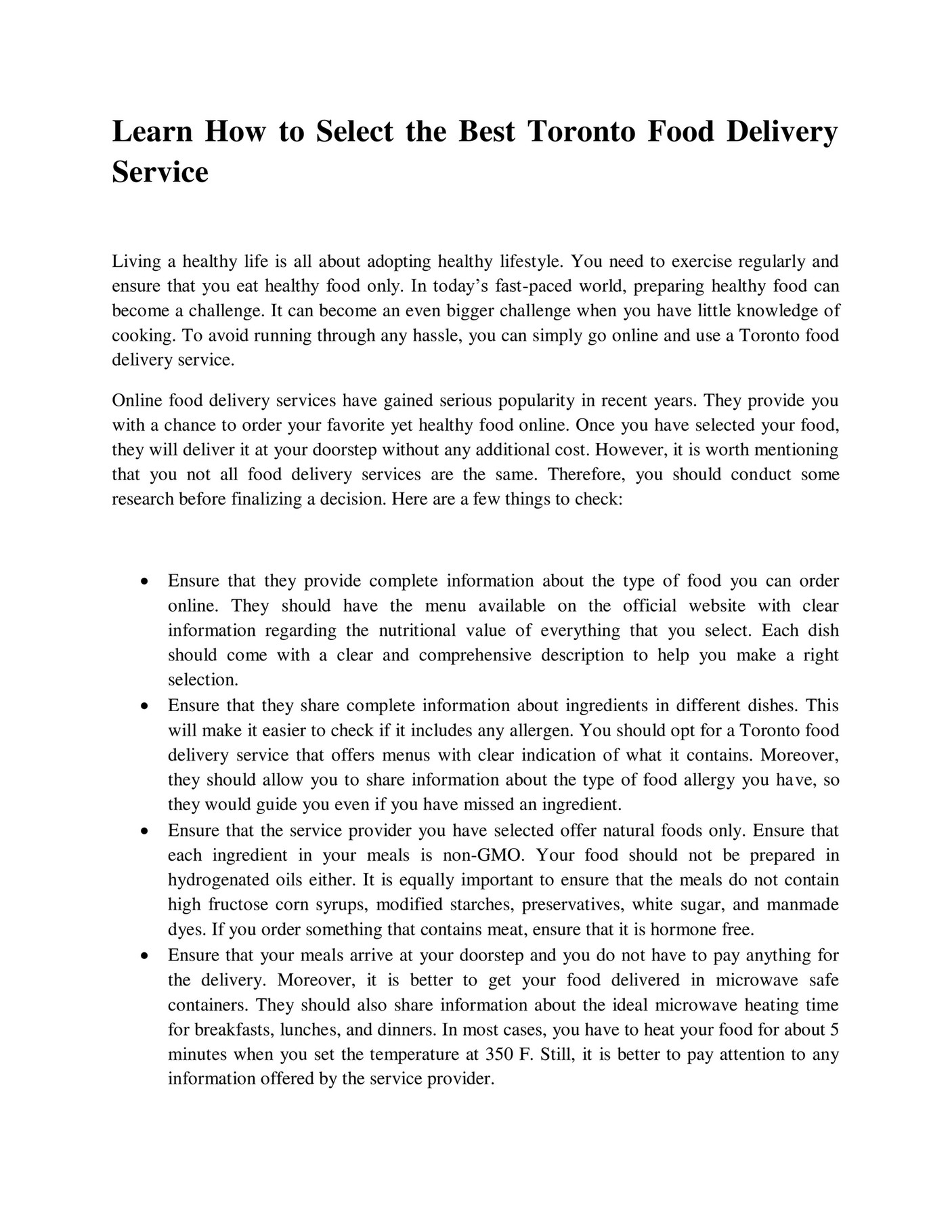 GIT Expert Learn How to Select the Best Toronto Food Delivery Service