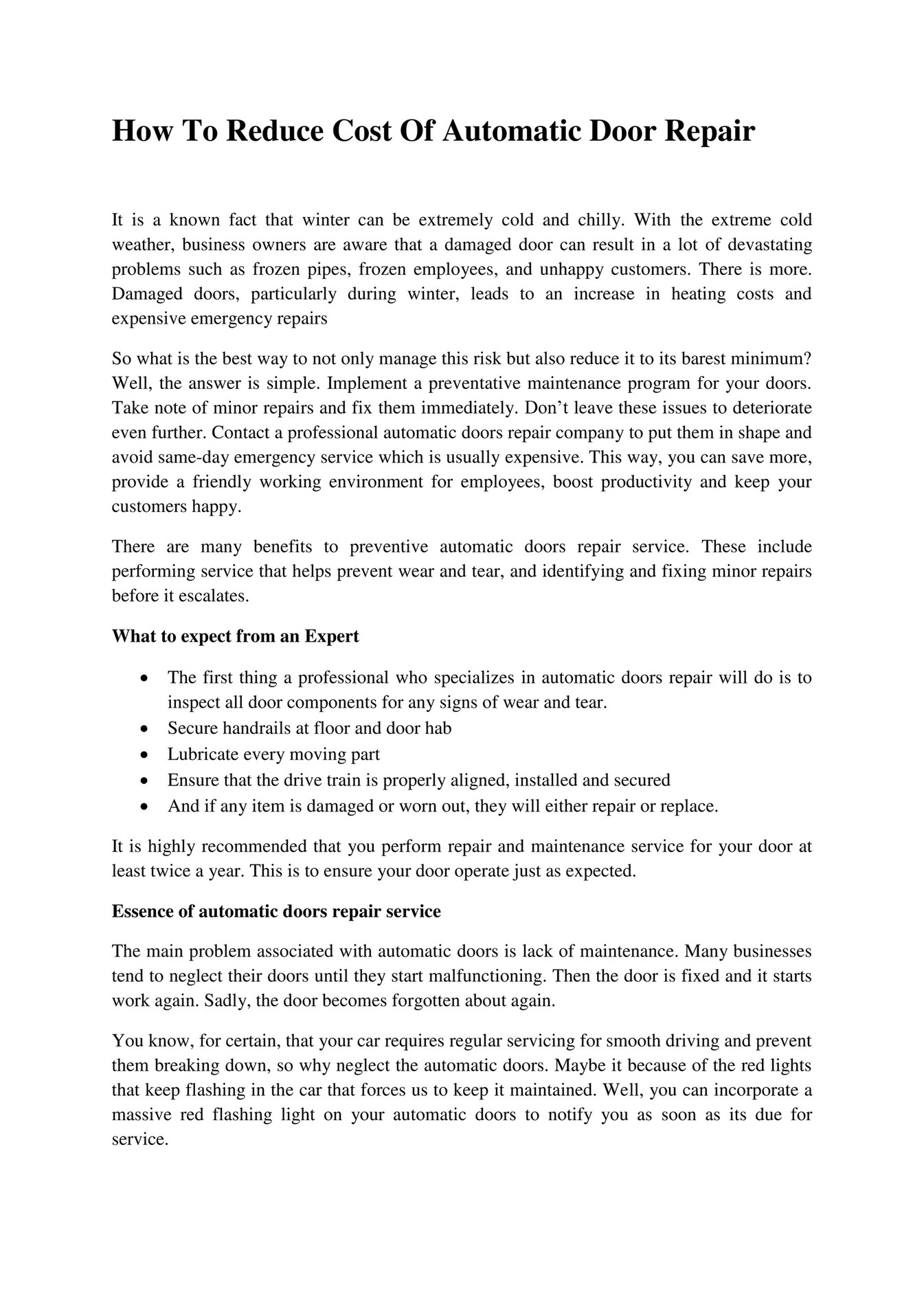 GIT Expert How To Reduce Cost Of Automatic Door Repair Page 1 Created with