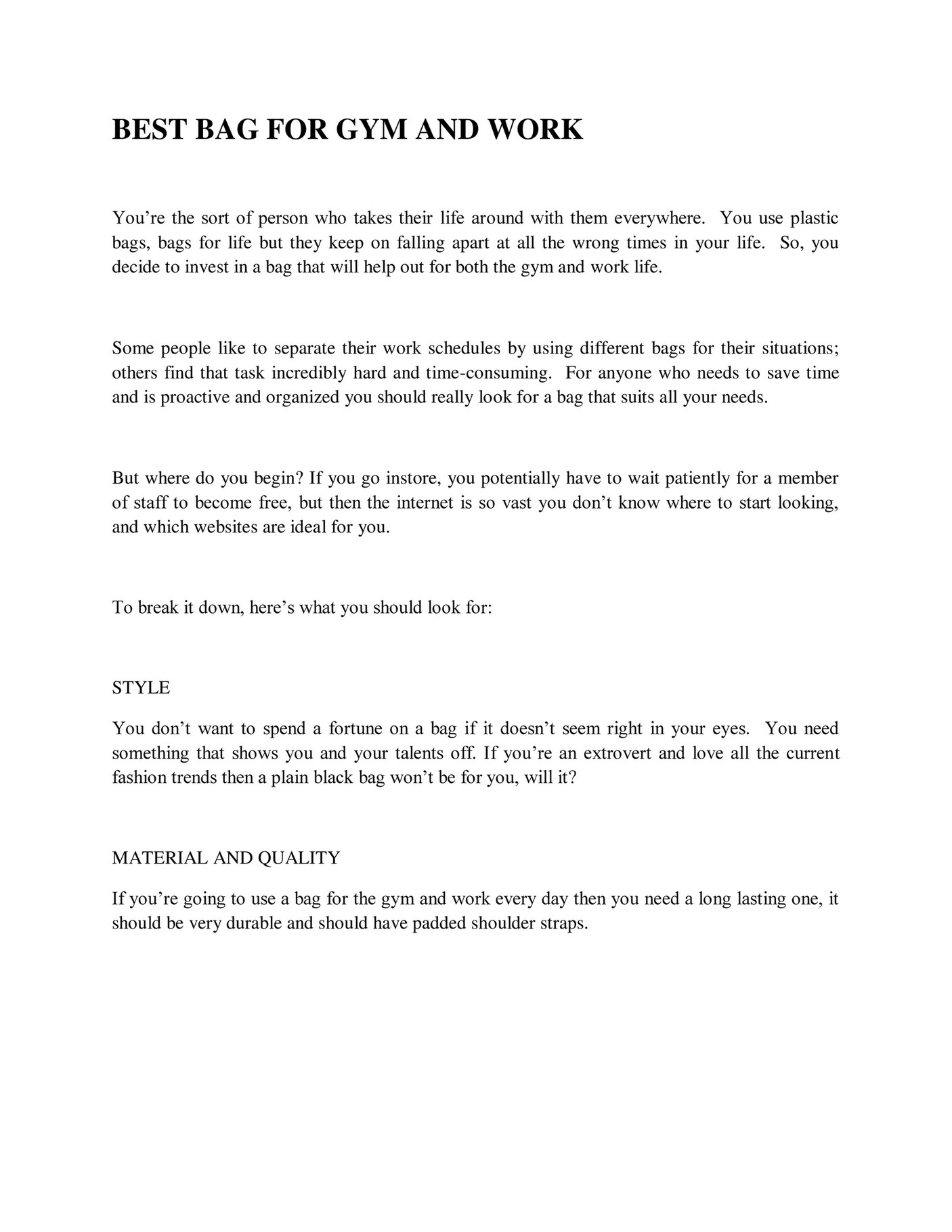 GIT Expert BEST BAG FOR GYM AND WORK Page 1 Created with