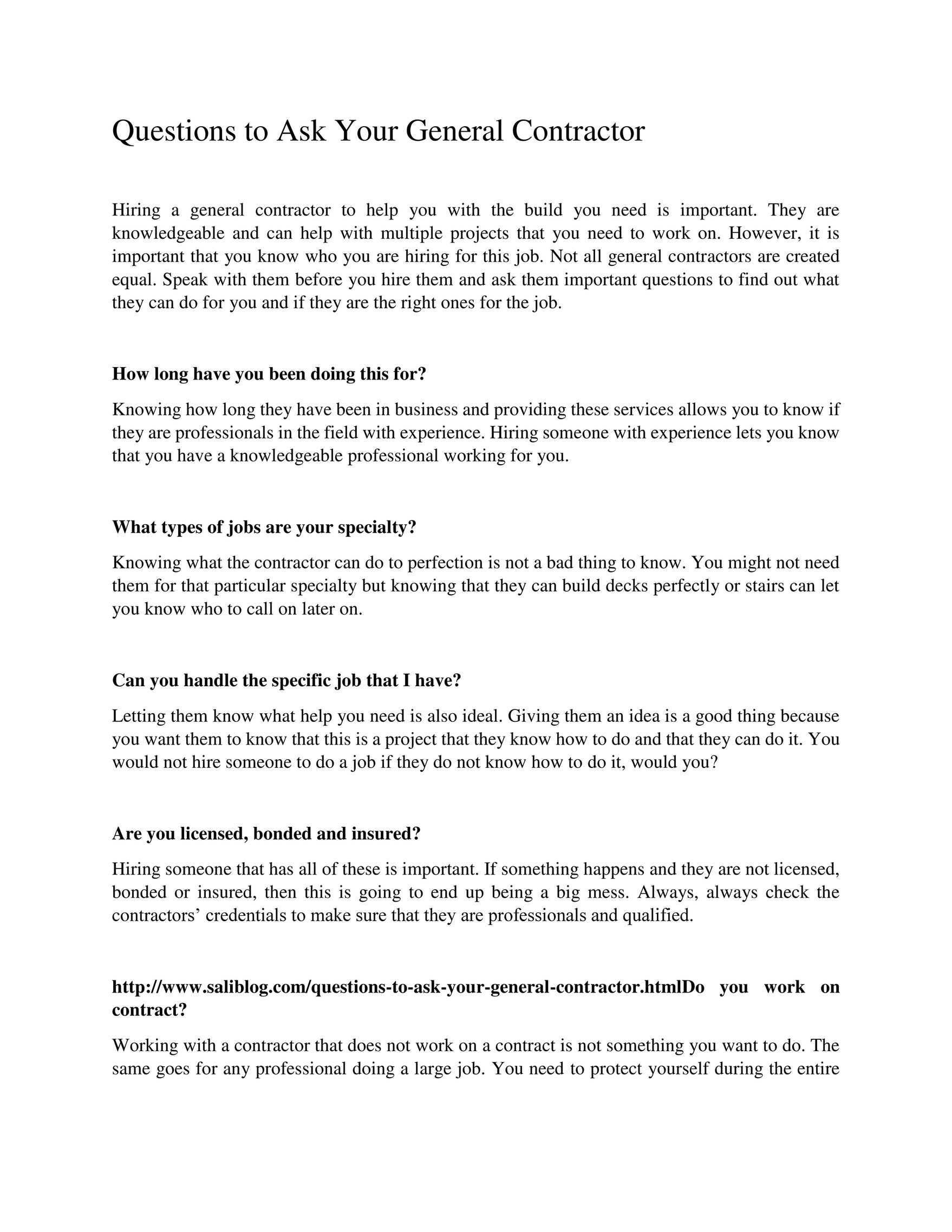 GIT Expert - Questions to Ask Your General Contractor - Page 1 - Created  with Publitas.com