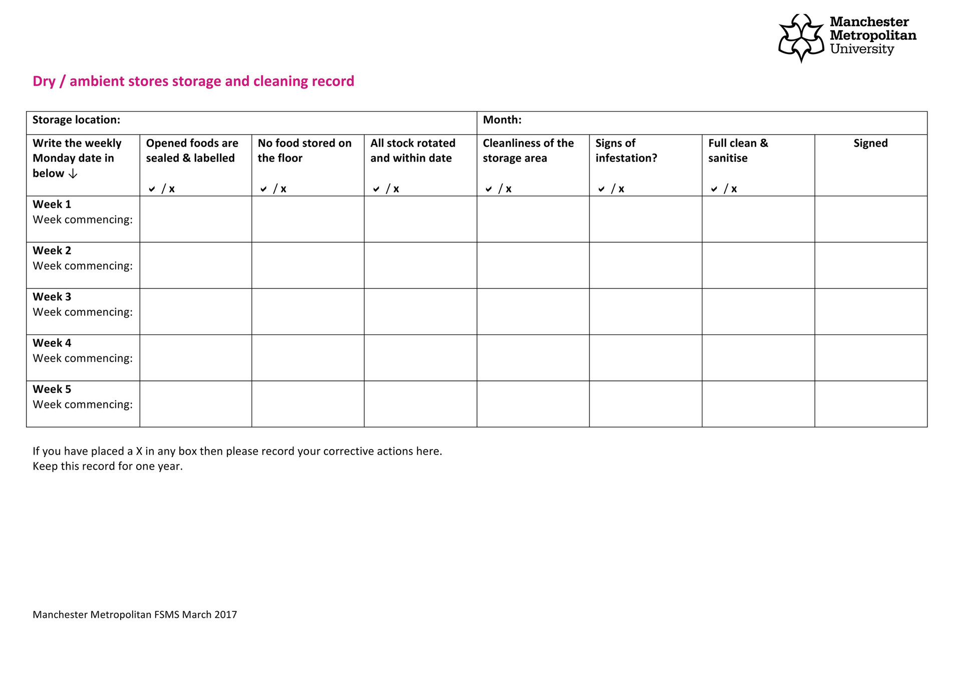 My publications FSMS 27 Food storage recorddry store Page 1