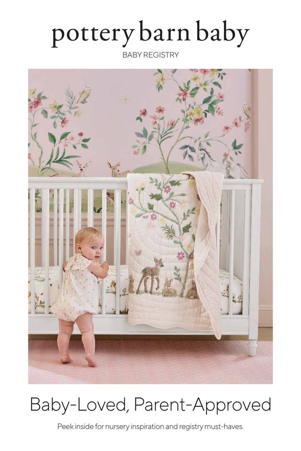 Housse de couette neuve Pottery Barn enfant rose BIRDCAGE coton floral