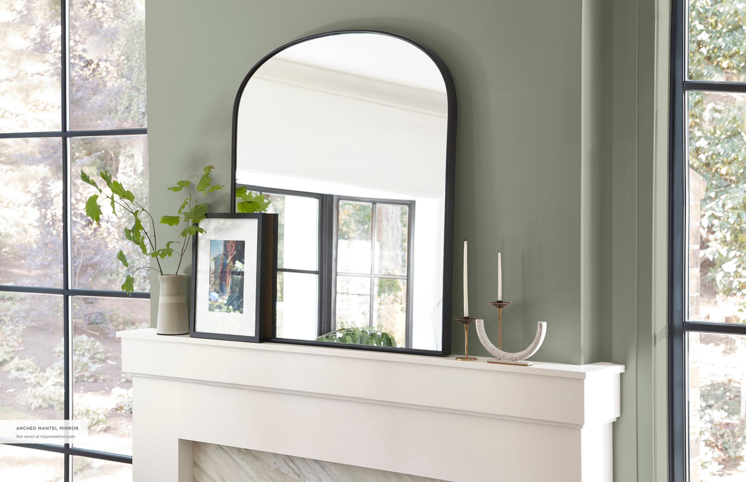 rejuvenation arched metal framed mirror