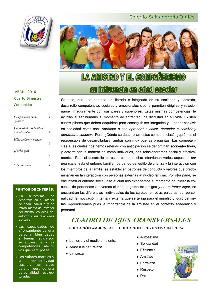 Colegio Salvadoreño Inglés - BOLETIN DE VALORES 4TO BIMESTRE 2015 ... Colegio Salvadoreño Inglés - BOLETIN DE VALORES 4TO BIMESTRE 2015 ...