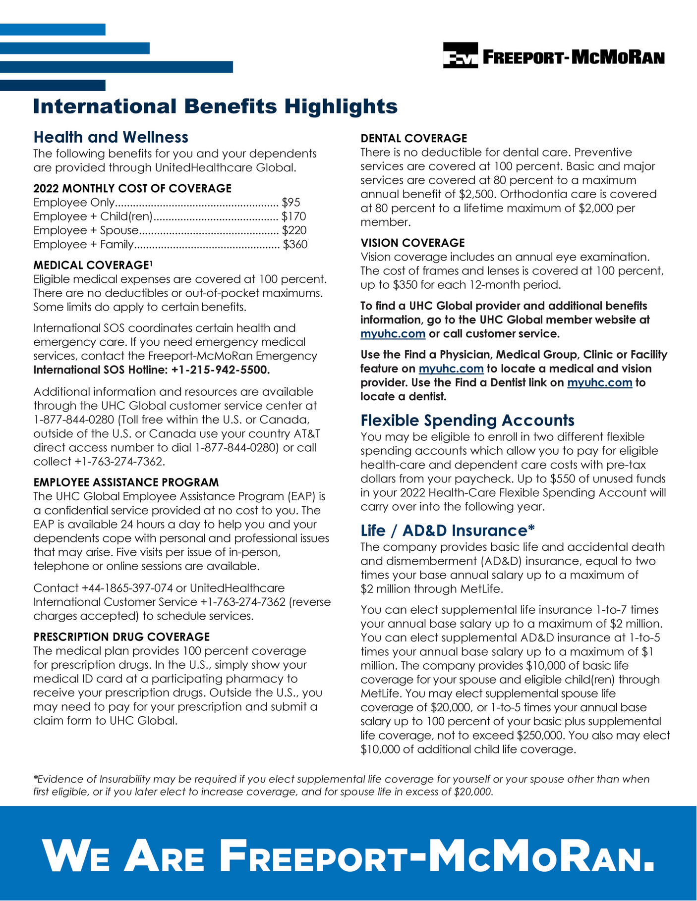 FreeportMcMoRan 2022 International Benefits Highlights Page 1
