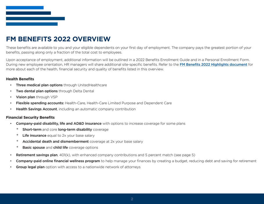 FreeportMcMoRan 2022 BENEFITS OVERVIEW Page 2