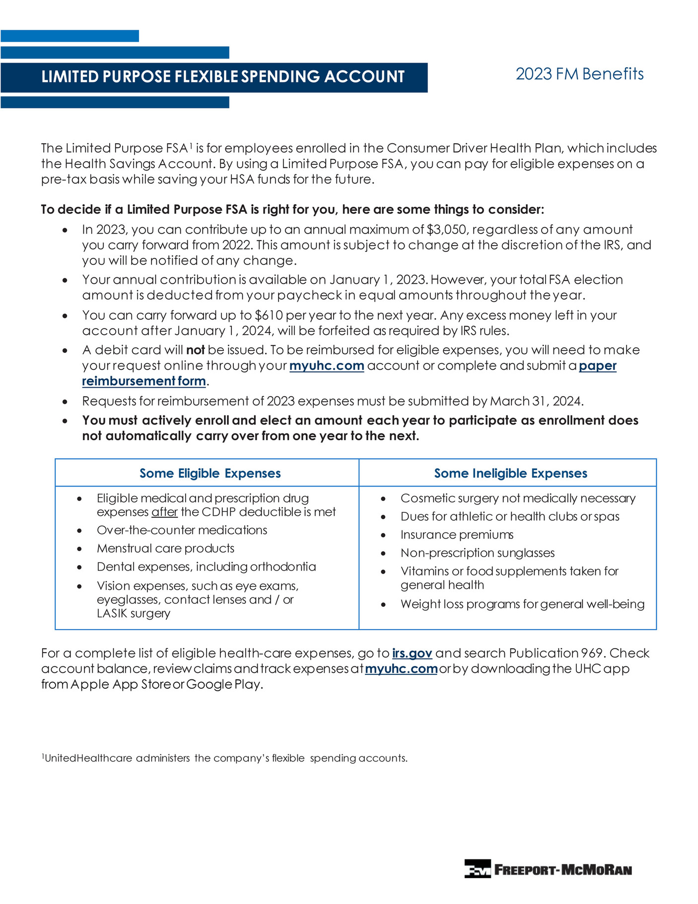 FreeportMcMoRan 2023 Limited Purpose FSA Page 1