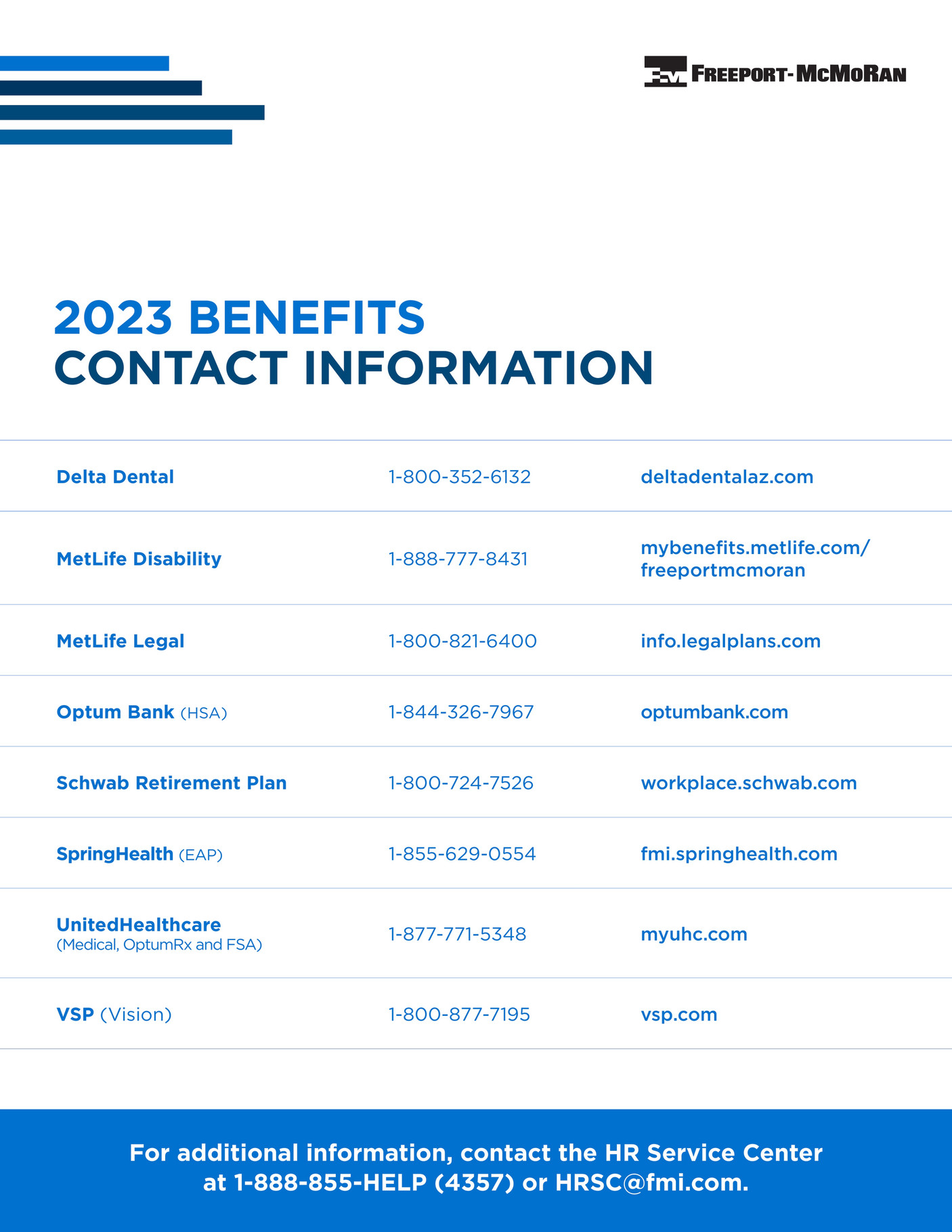 Freeport-McMoRan - 2023 Benefits Contact Information - Page 1