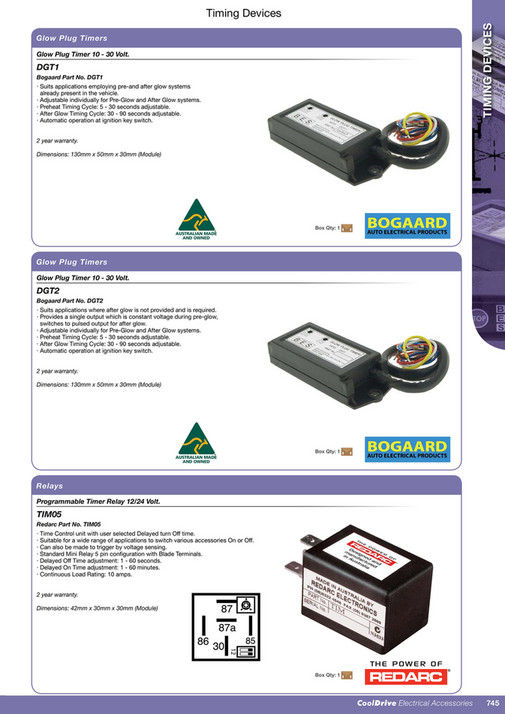 Cooldrive 2016 Electrical Accessories Catalogue Page 760 761 X104 Timing Devices Glow Plug Timers Timer 10 30 Volt Dgt1