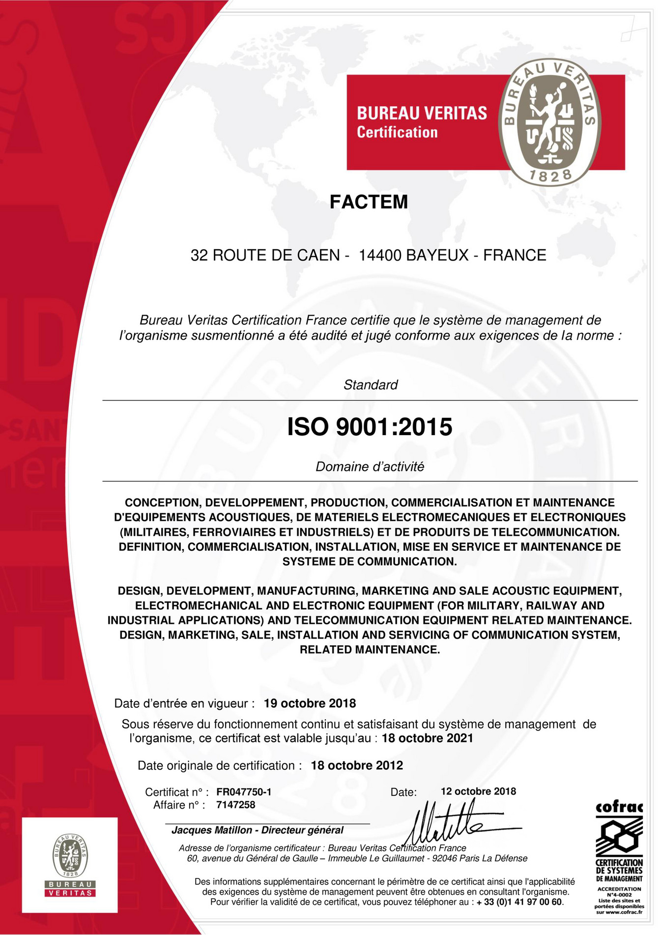 FACTEM - Certification ISO 9001 - Page 1 - Created with Publitas.com