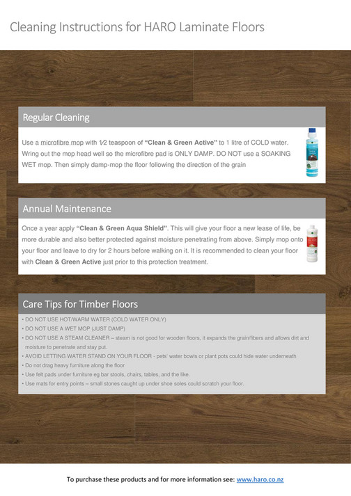 HARO Flooring New Zealand HARO Flooring Cleaning Instructions Laminate Flooring Page 1