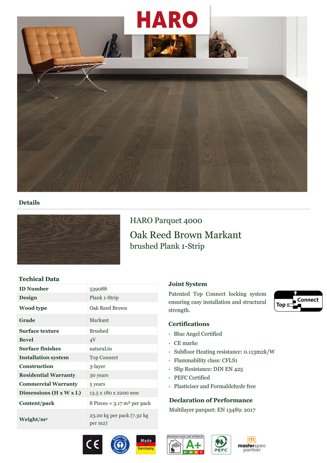 HARO Flooring New Zealand 539088 Oak Reed Brown Markant Plank 1Strip