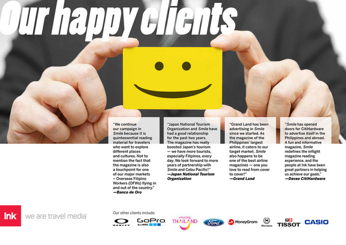 Ink Cebu Pacific Media Media Pack Page 6 7 Created With - our happy clients we continue our campaign in smile because it is quintessential reading !   material